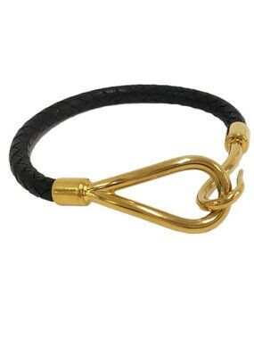 Hermes Jumbo Bracelet Leather Black Gold Plated